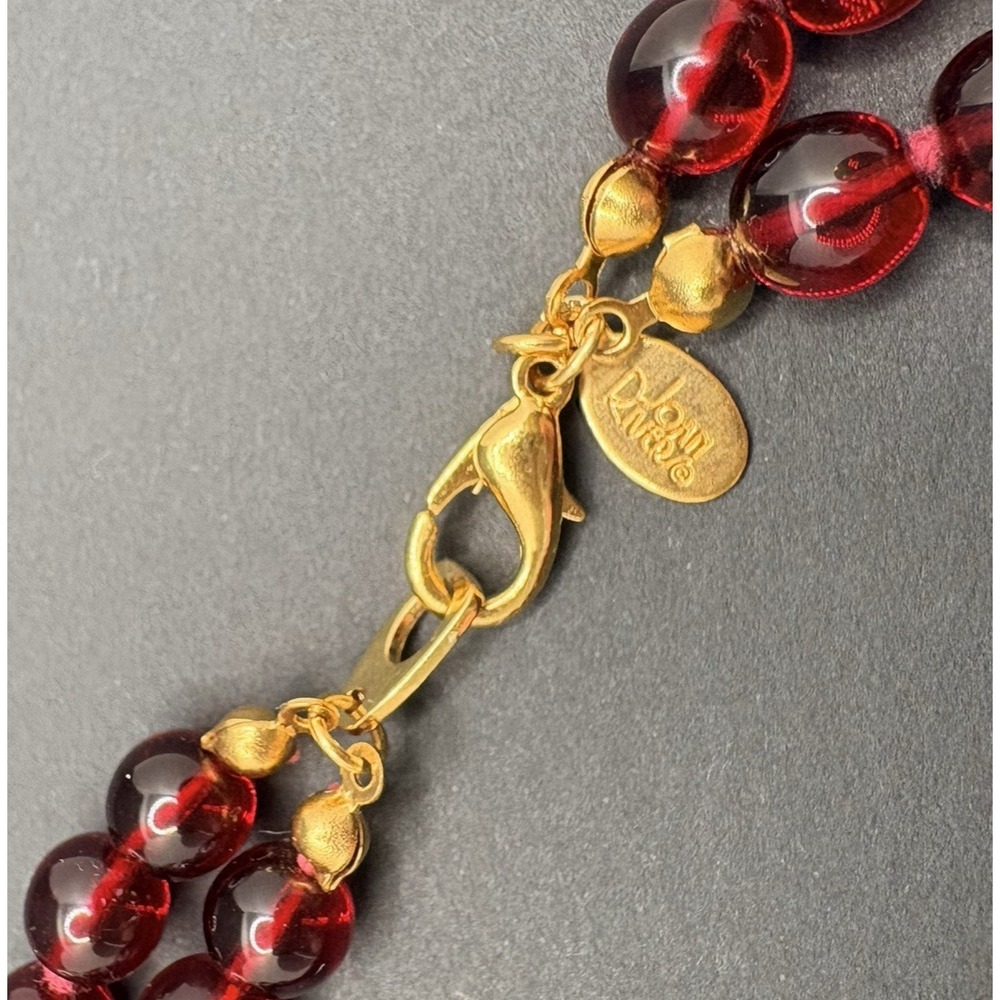 Vintage Joan Rivers Double Stranded Red Glass Beads Knotted Necklace 32" - Picture 5 of 7